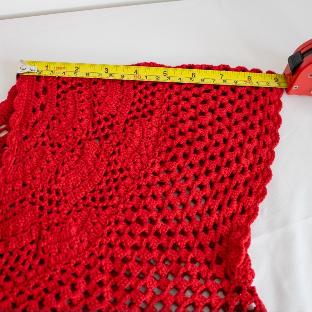 Talbots Hand Knit Red Crochet Button Closure Women’s Short Sleeve Top Size Large - Picture 10 of 11